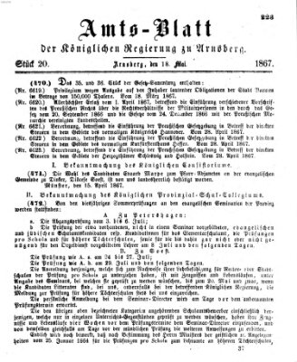 Amtsblatt für den Regierungsbezirk Arnsberg Samstag 18. Mai 1867