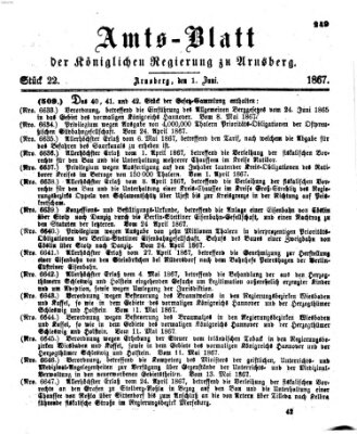 Amtsblatt für den Regierungsbezirk Arnsberg Samstag 1. Juni 1867