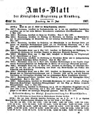 Amtsblatt für den Regierungsbezirk Arnsberg Samstag 15. Juni 1867