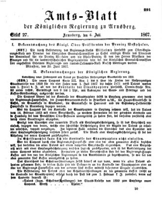 Amtsblatt für den Regierungsbezirk Arnsberg Samstag 6. Juli 1867