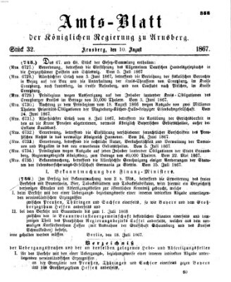 Amtsblatt für den Regierungsbezirk Arnsberg Samstag 10. August 1867