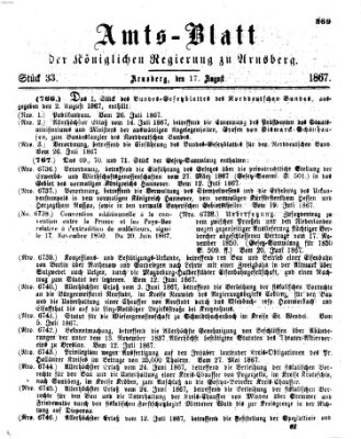 Amtsblatt für den Regierungsbezirk Arnsberg Samstag 17. August 1867