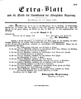 Amtsblatt für den Regierungsbezirk Arnsberg Montag 19. August 1867