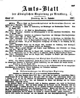 Amtsblatt für den Regierungsbezirk Arnsberg Samstag 14. September 1867