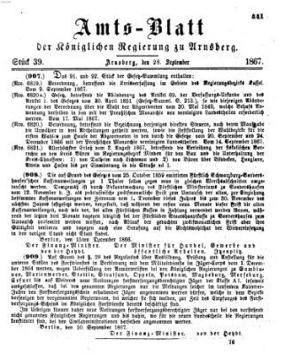 Amtsblatt für den Regierungsbezirk Arnsberg Samstag 28. September 1867