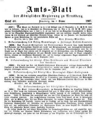 Amtsblatt für den Regierungsbezirk Arnsberg Samstag 5. Oktober 1867