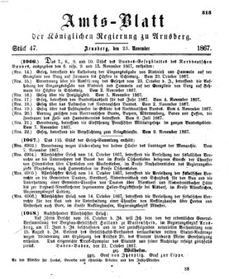 Amtsblatt für den Regierungsbezirk Arnsberg Samstag 23. November 1867