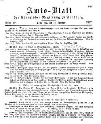 Amtsblatt für den Regierungsbezirk Arnsberg Samstag 30. November 1867