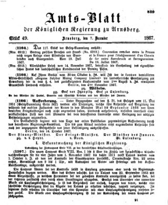 Amtsblatt für den Regierungsbezirk Arnsberg Samstag 7. Dezember 1867