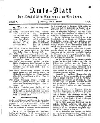 Amtsblatt für den Regierungsbezirk Arnsberg Samstag 8. Februar 1868