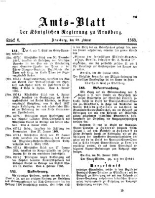 Amtsblatt für den Regierungsbezirk Arnsberg Samstag 22. Februar 1868