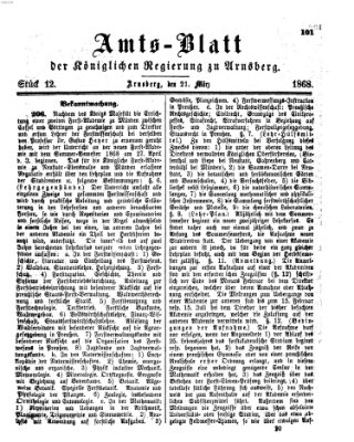 Amtsblatt für den Regierungsbezirk Arnsberg Samstag 21. März 1868