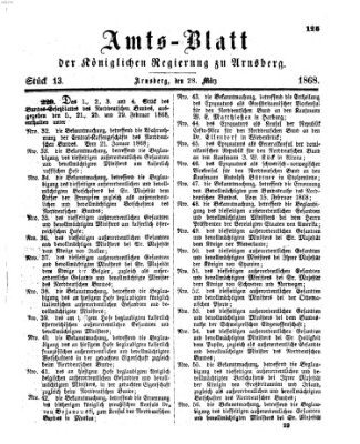 Amtsblatt für den Regierungsbezirk Arnsberg Samstag 28. März 1868