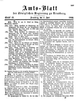 Amtsblatt für den Regierungsbezirk Arnsberg Samstag 11. April 1868