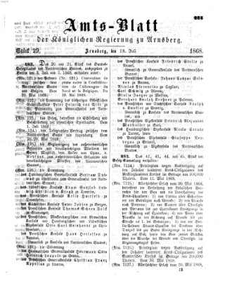 Amtsblatt für den Regierungsbezirk Arnsberg Samstag 18. Juli 1868