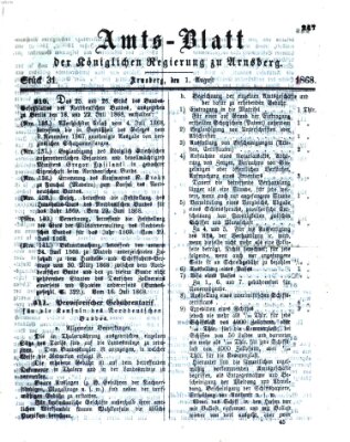 Amtsblatt für den Regierungsbezirk Arnsberg Samstag 1. August 1868