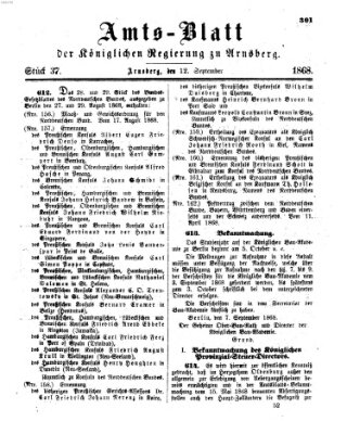 Amtsblatt für den Regierungsbezirk Arnsberg Samstag 12. September 1868