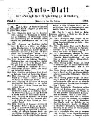 Amtsblatt für den Regierungsbezirk Arnsberg Samstag 13. Februar 1869