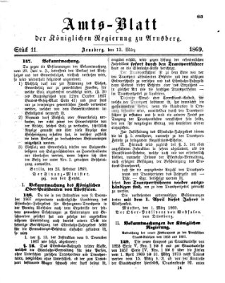 Amtsblatt für den Regierungsbezirk Arnsberg Samstag 13. März 1869