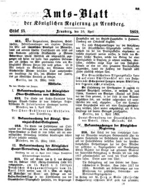 Amtsblatt für den Regierungsbezirk Arnsberg Samstag 10. April 1869