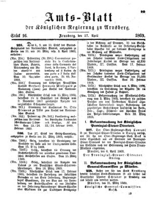 Amtsblatt für den Regierungsbezirk Arnsberg Samstag 17. April 1869