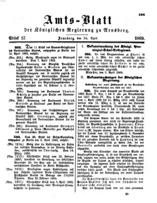 Amtsblatt für den Regierungsbezirk Arnsberg Samstag 24. April 1869