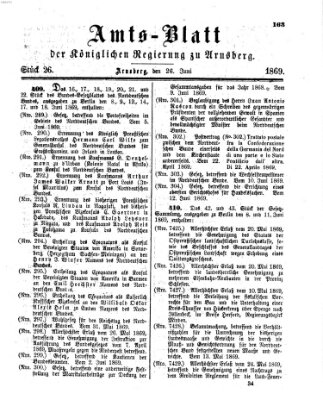 Amtsblatt für den Regierungsbezirk Arnsberg Samstag 26. Juni 1869