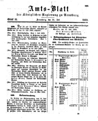 Amtsblatt für den Regierungsbezirk Arnsberg Samstag 31. Juli 1869