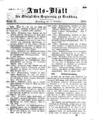 Amtsblatt für den Regierungsbezirk Arnsberg Samstag 11. September 1869