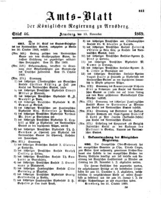 Amtsblatt für den Regierungsbezirk Arnsberg Samstag 13. November 1869