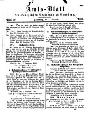 Amtsblatt für den Regierungsbezirk Arnsberg Samstag 11. Dezember 1869