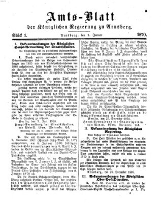 Amtsblatt für den Regierungsbezirk Arnsberg Samstag 1. Januar 1870