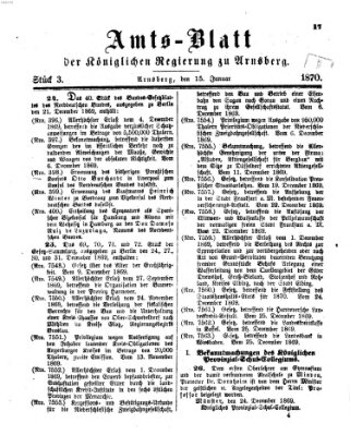 Amtsblatt für den Regierungsbezirk Arnsberg Samstag 15. Januar 1870