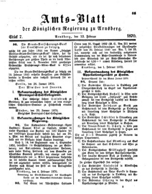 Amtsblatt für den Regierungsbezirk Arnsberg Samstag 12. Februar 1870