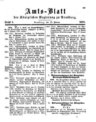 Amtsblatt für den Regierungsbezirk Arnsberg Samstag 19. Februar 1870