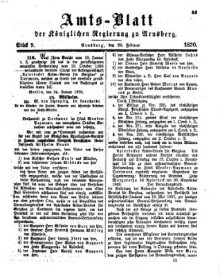 Amtsblatt für den Regierungsbezirk Arnsberg Samstag 26. Februar 1870