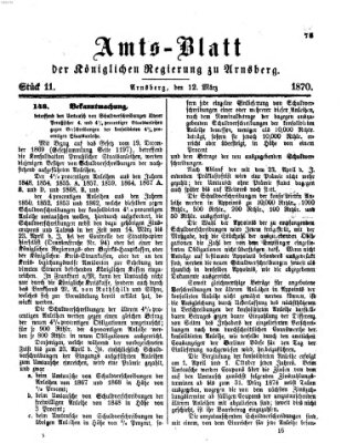 Amtsblatt für den Regierungsbezirk Arnsberg Samstag 12. März 1870