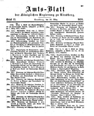 Amtsblatt für den Regierungsbezirk Arnsberg Samstag 26. März 1870