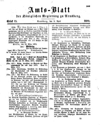 Amtsblatt für den Regierungsbezirk Arnsberg Samstag 9. April 1870