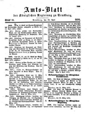 Amtsblatt für den Regierungsbezirk Arnsberg Samstag 30. April 1870
