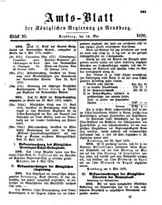 Amtsblatt für den Regierungsbezirk Arnsberg Samstag 14. Mai 1870