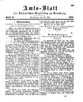 Amtsblatt für den Regierungsbezirk Arnsberg Samstag 21. Mai 1870