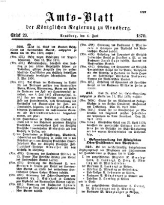 Amtsblatt für den Regierungsbezirk Arnsberg Samstag 4. Juni 1870