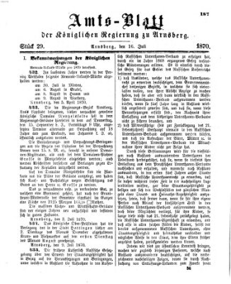 Amtsblatt für den Regierungsbezirk Arnsberg Samstag 16. Juli 1870