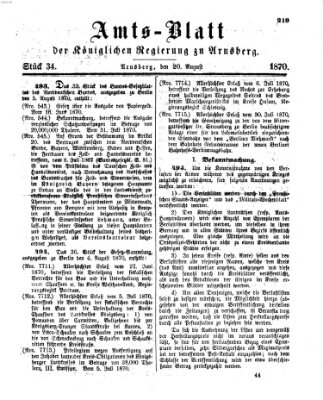 Amtsblatt für den Regierungsbezirk Arnsberg Samstag 20. August 1870