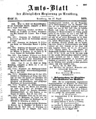 Amtsblatt für den Regierungsbezirk Arnsberg Samstag 27. August 1870