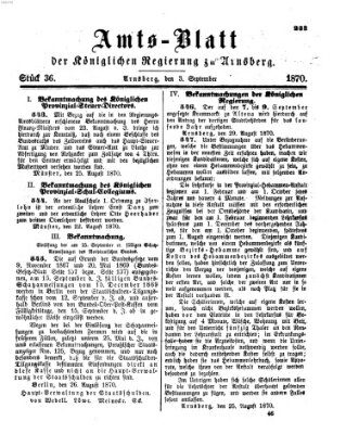 Amtsblatt für den Regierungsbezirk Arnsberg Samstag 3. September 1870