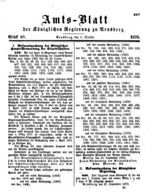 Amtsblatt für den Regierungsbezirk Arnsberg Samstag 1. Oktober 1870