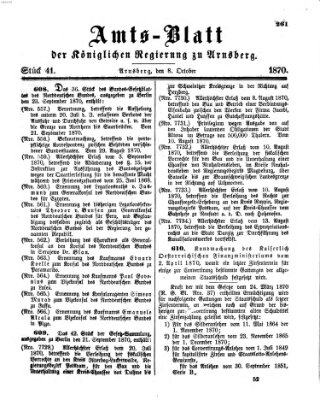 Amtsblatt für den Regierungsbezirk Arnsberg Samstag 8. Oktober 1870