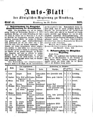 Amtsblatt für den Regierungsbezirk Arnsberg Samstag 29. Oktober 1870